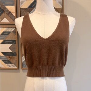 Naadam Signature Cashmere Longline Bra V-Neck Knit Tank Top Brown Large